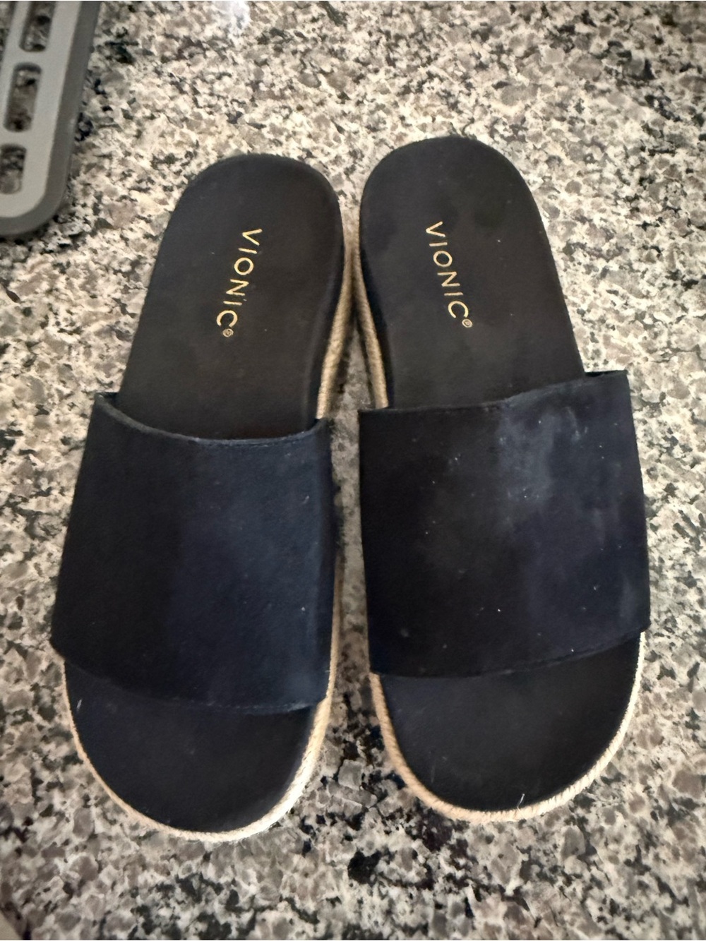 Vionic Black Slide Sandals with Wide Suede Woman’s